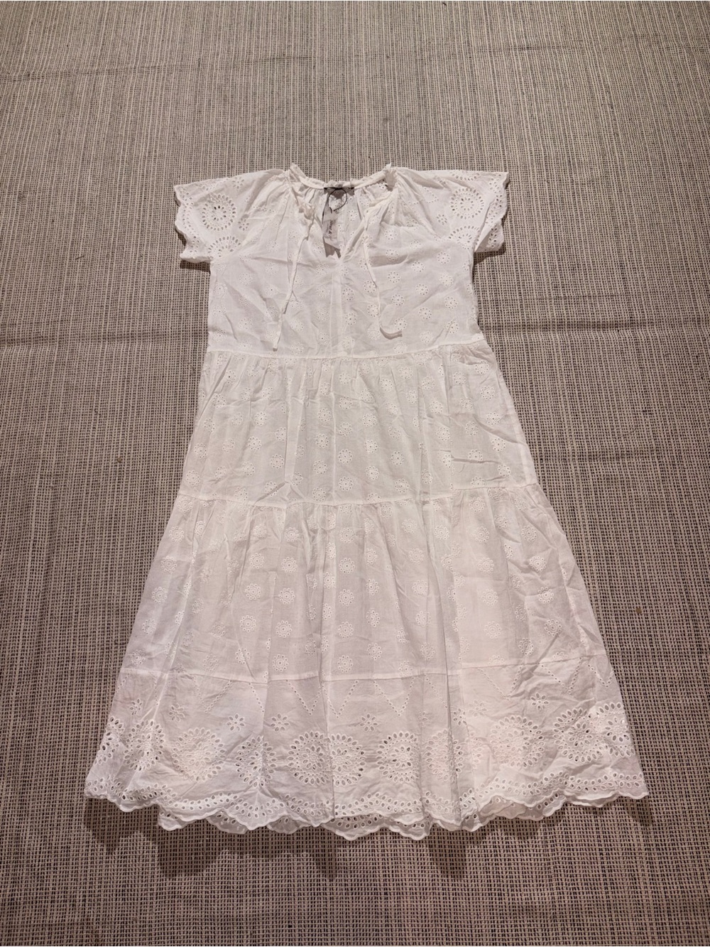 STRUT & BOLT Women's Short Sleeves Eyelet Midi Dress Size M In White